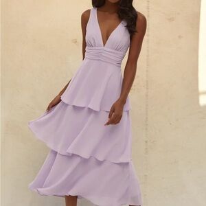 Lulu's Lavender Tiered Midi Dress